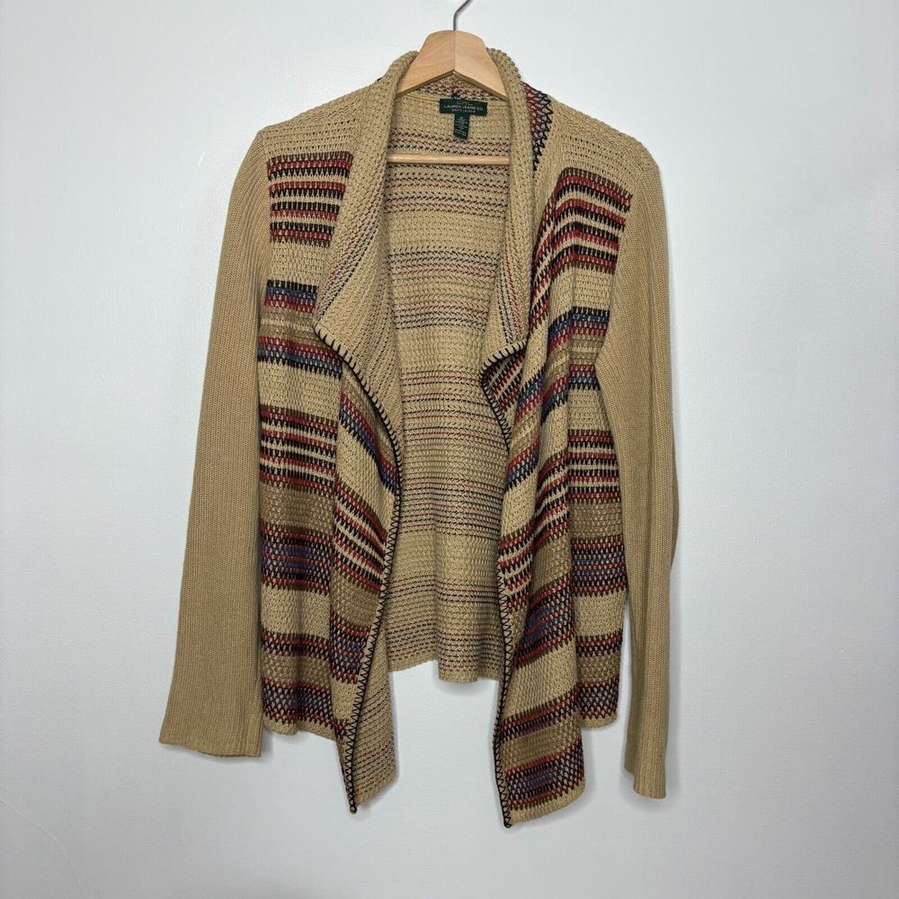LRL Ralph Lauren Jeans Women's Open Cardigan Striped Cotton Size M